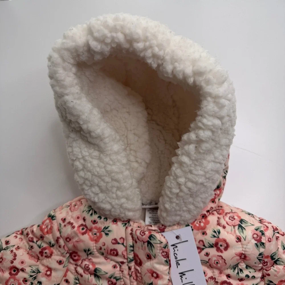 NWT Nicole Miller New York Baby Girls Pink Floral Quilted Snowsuit 6/9M Months
